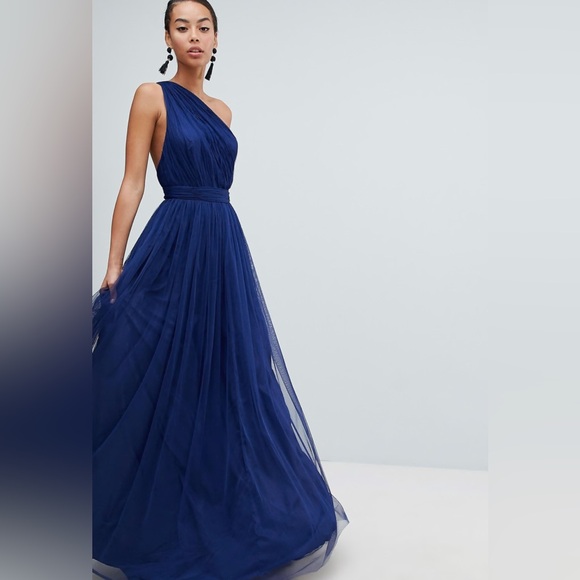 ASOS curve tall Elegant Blue One-Shoulder tulle Evening Gown - Picture 1 of 9